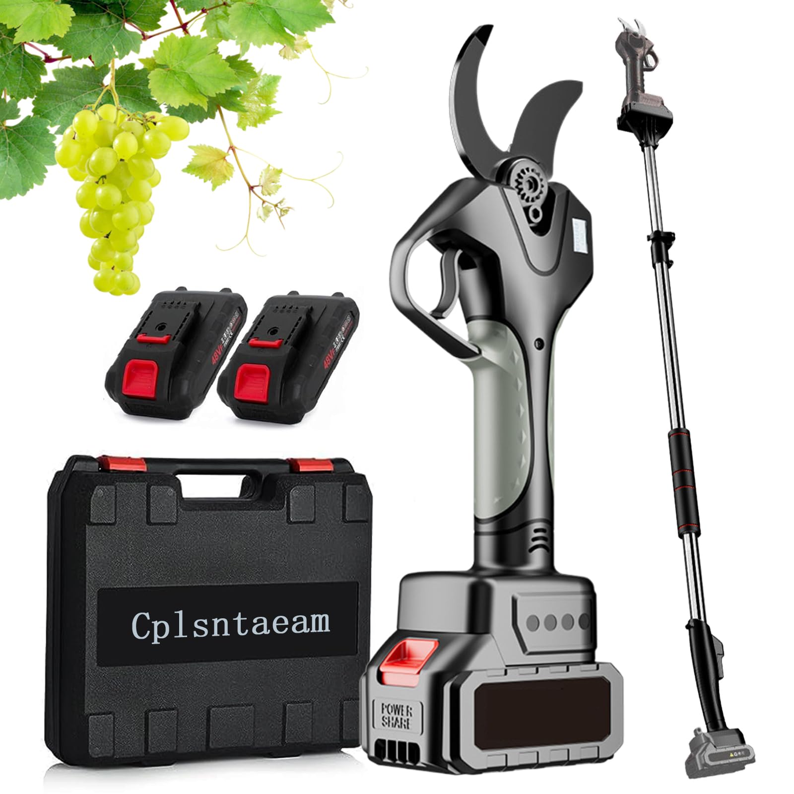 Tijeras de podar telescópicas para árboles, herramienta de poda de jardín con pértiga extensible, tijeras de podar de acero con alto contenido de carbono para podar ramas de árboles,2Batteries