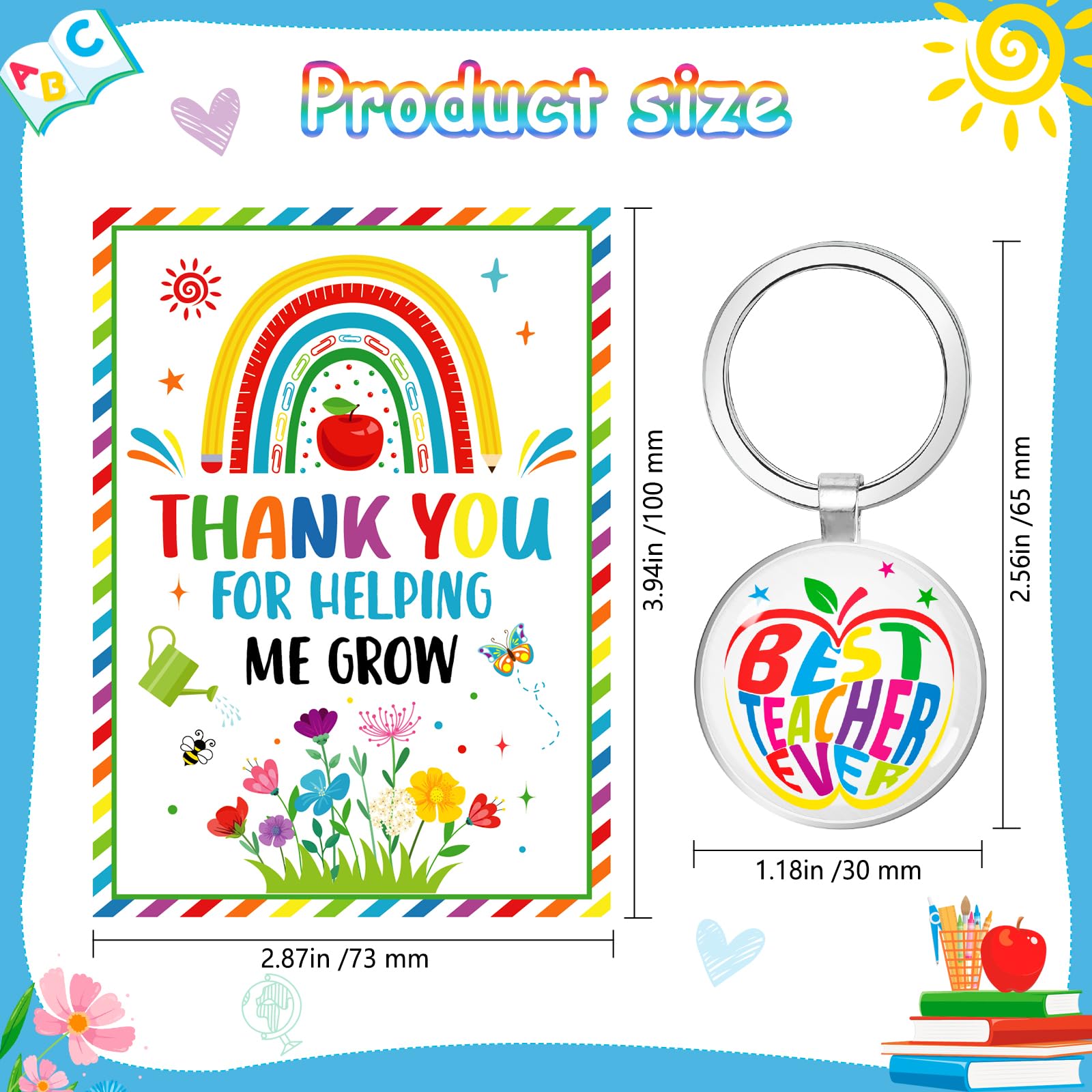 HOWAF 6PCS Teacher Keyrings Multipack, Thank You Teacher Gifts Keychain & Cards - Image 2
