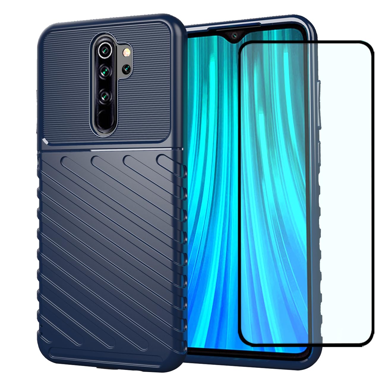 Phone Case for Redmi Note 8 Pro Case, M1906G7I Case with Screen Protector, Carbon Fiber Anti-Scratch Shockproof Flexible Rubber Silicone TPU Back Cover Cases for Xiaomi Redmi Note 8 Pro Blue