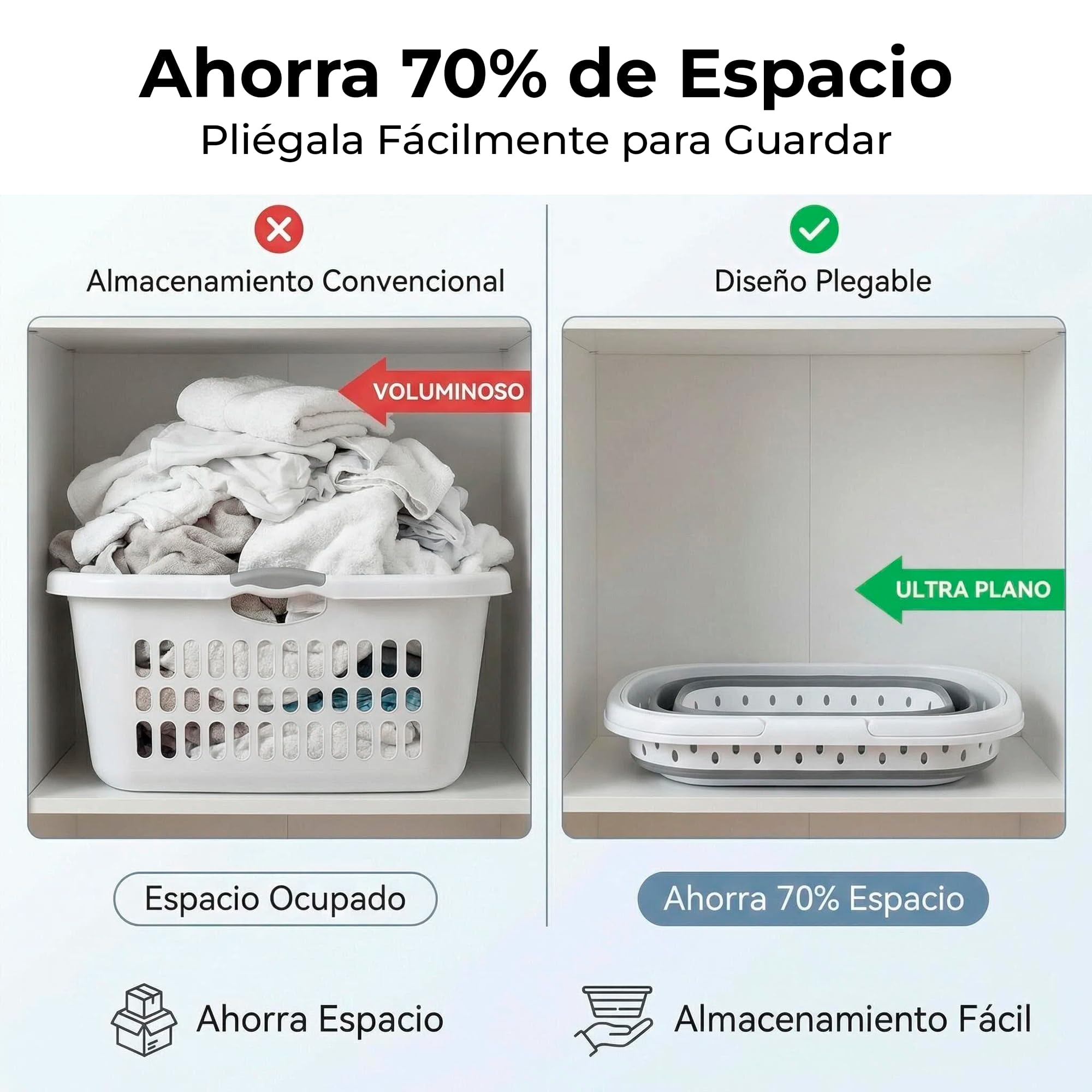 Cesto Plegable de Colada 32L CIA&CO, Cesta de Ropa Plegable de Silicona con Asas, Compacta y Portátil, Ahorra Espacio, para Lavandería, Camping, Cocina, Fregadero y Limpieza