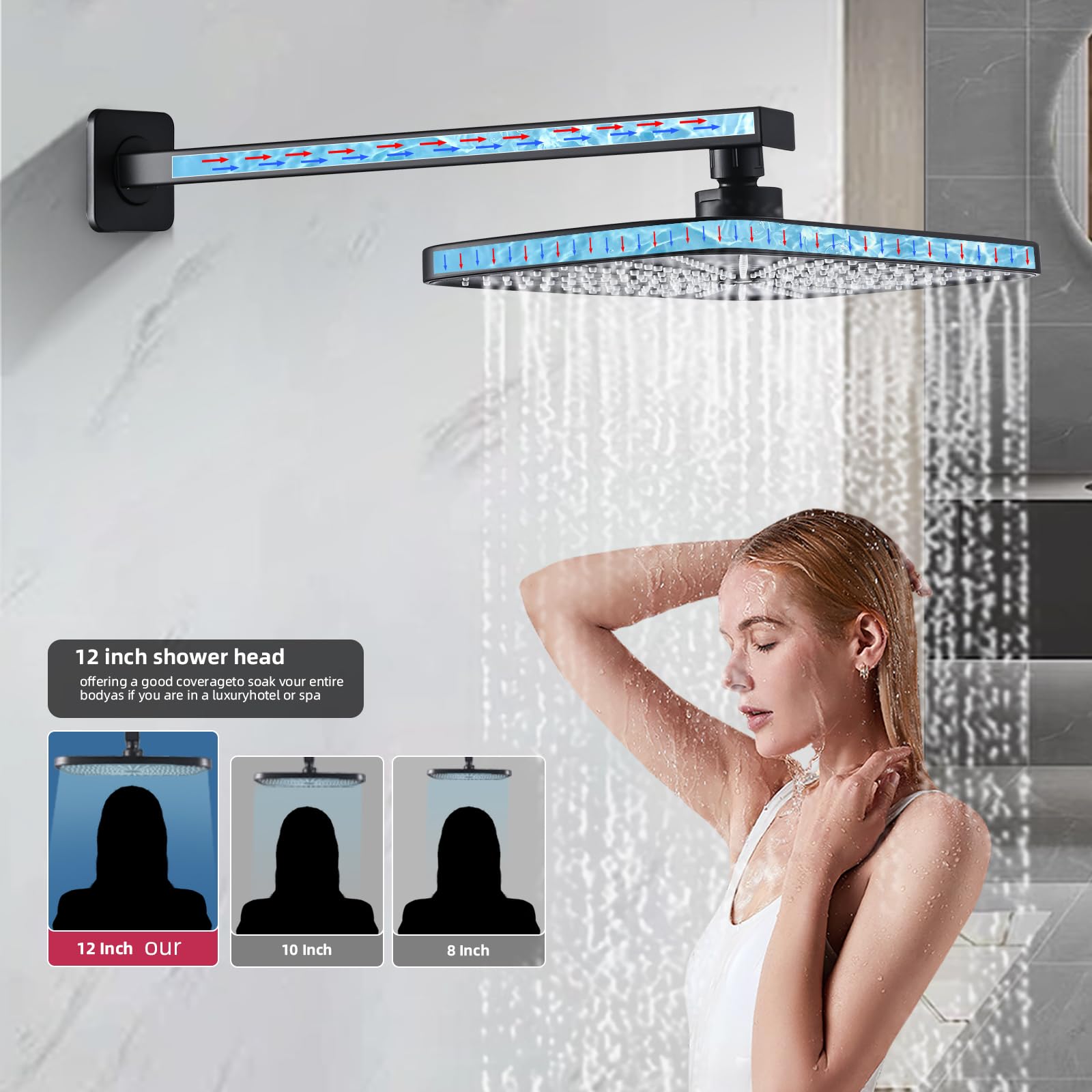 Mattschwarzes Duschsystem – 30,5 Cm Regenduschkopf Mit Handbrause, Wandmontage, Messing