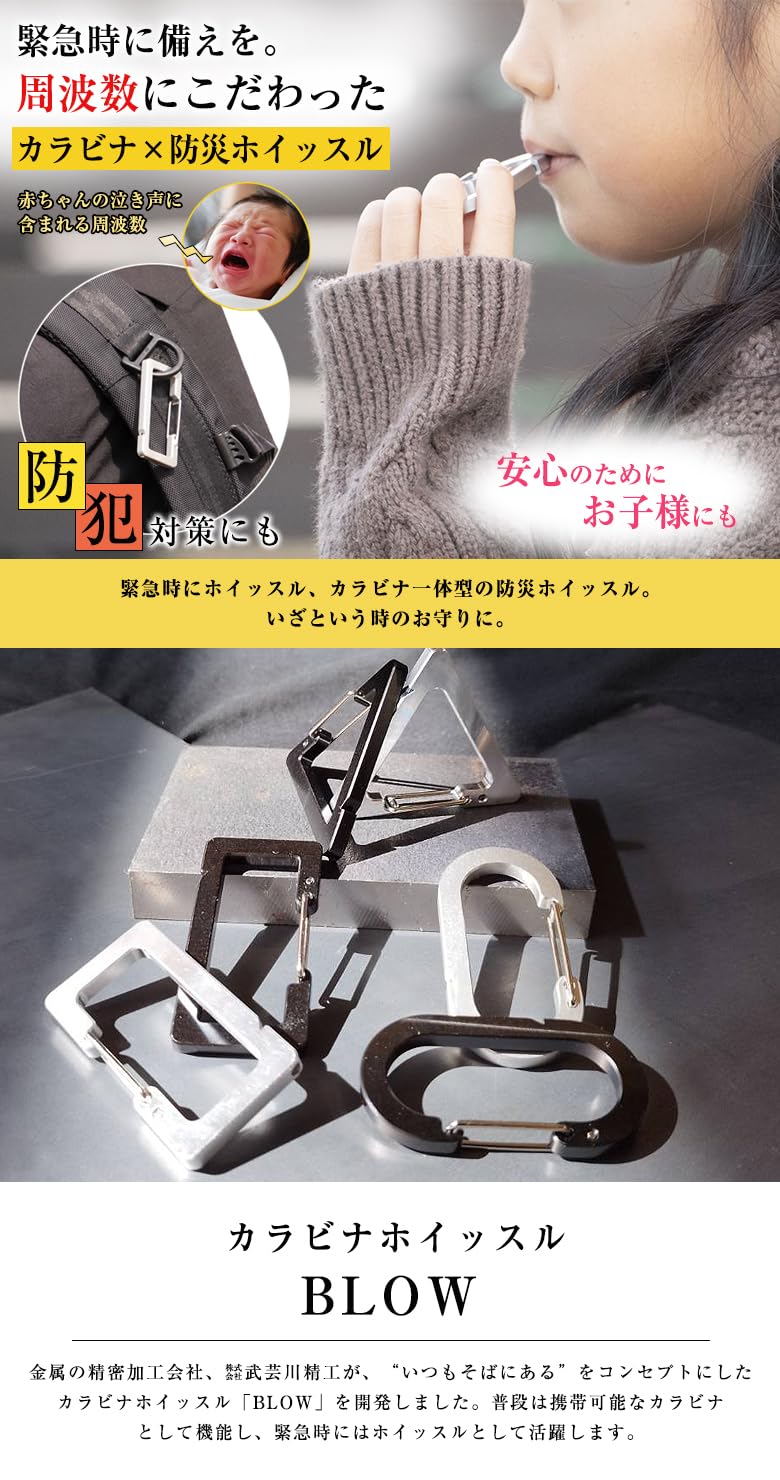 Amazon.co.jp: カラビナ一体型の防災ホイッスル BLOW「三角形/ブラック