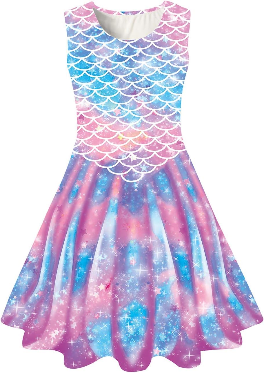 Girls Dress Summer Sleeveless Sundress Birthday Outfit Twirly Mermaid Party Kids 4-15 Years