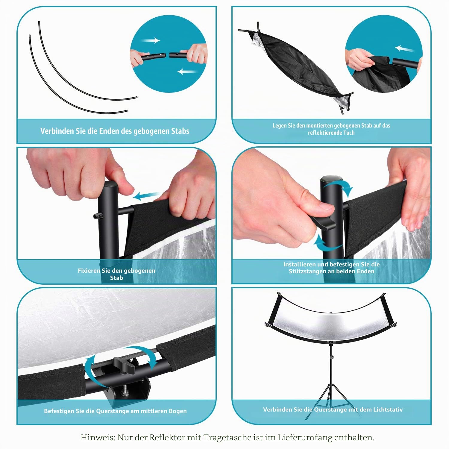 NEEWER U Typ Licht Diffusor Reflektor für Studio und Fotografie Situation mit Tragetasche, Arclight Gebogener Reflektor 167 x 61cm in Schwarz/Weiß/Gold/Silber (Lichtständer Nicht enthalten)