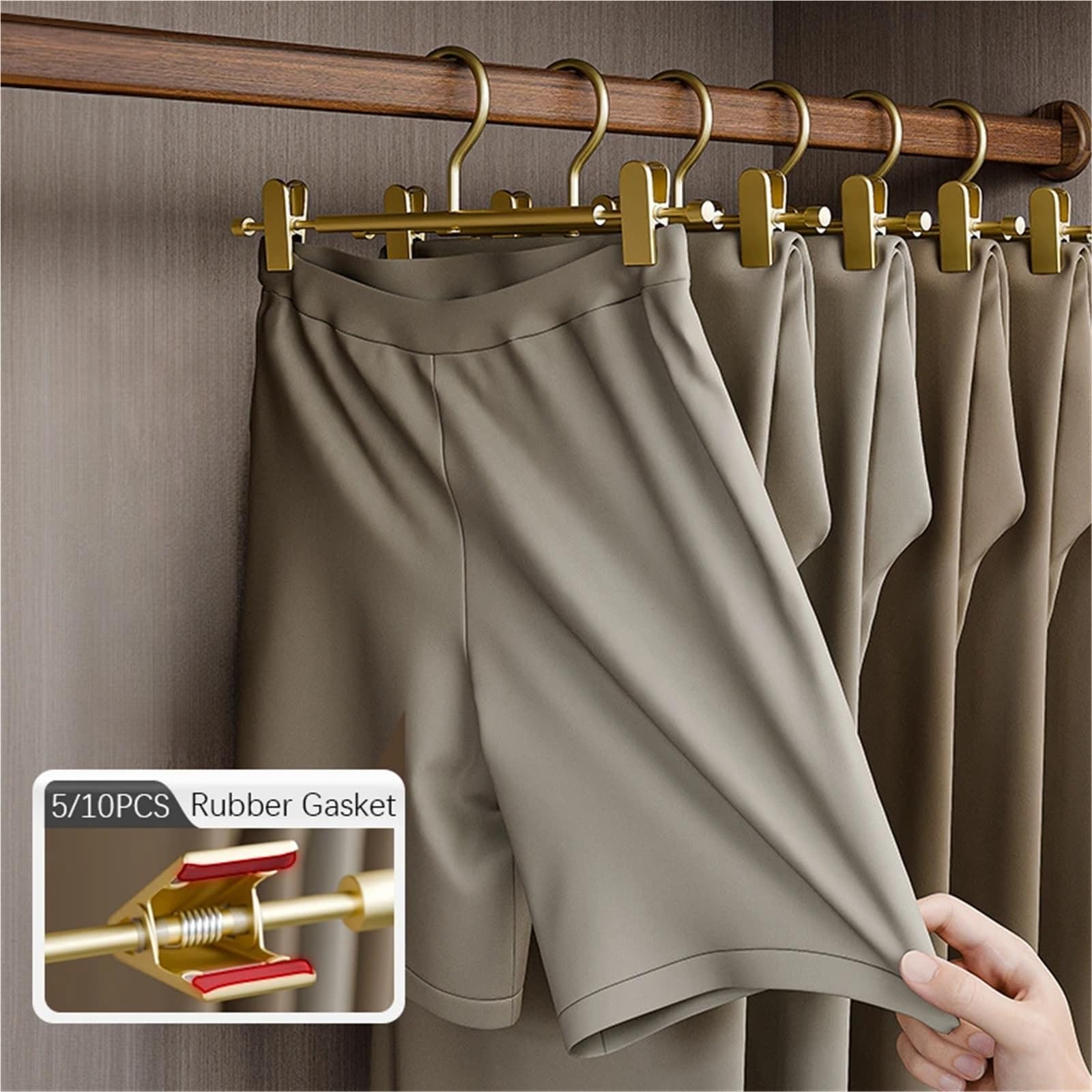 Perchas Pantalones Perchas de Aluminio for Pantalones, Perchas Doradas y Plateadas for Faldas con Clips Ajustables for Armario