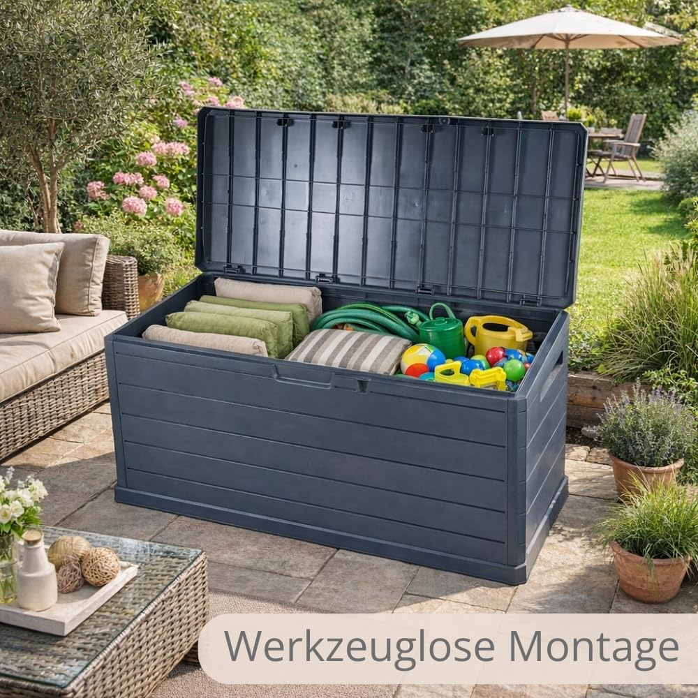 Gartenbox Wetterfest Auflagenbox Wasserdicht 350 L | Kissenbox Groß, Outdoor Möbel Box, Gartentruhe, Terrassenschrank