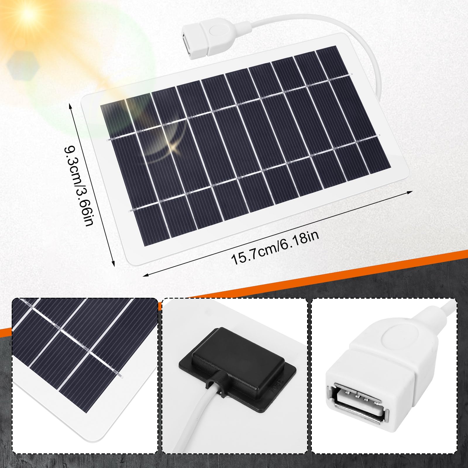 Caricatore USB per pannello solare, kit portatile per fotocamera, ricarica cellulare, campeggio, escursionismo, viaggi all'aperto, 5 V 5 W