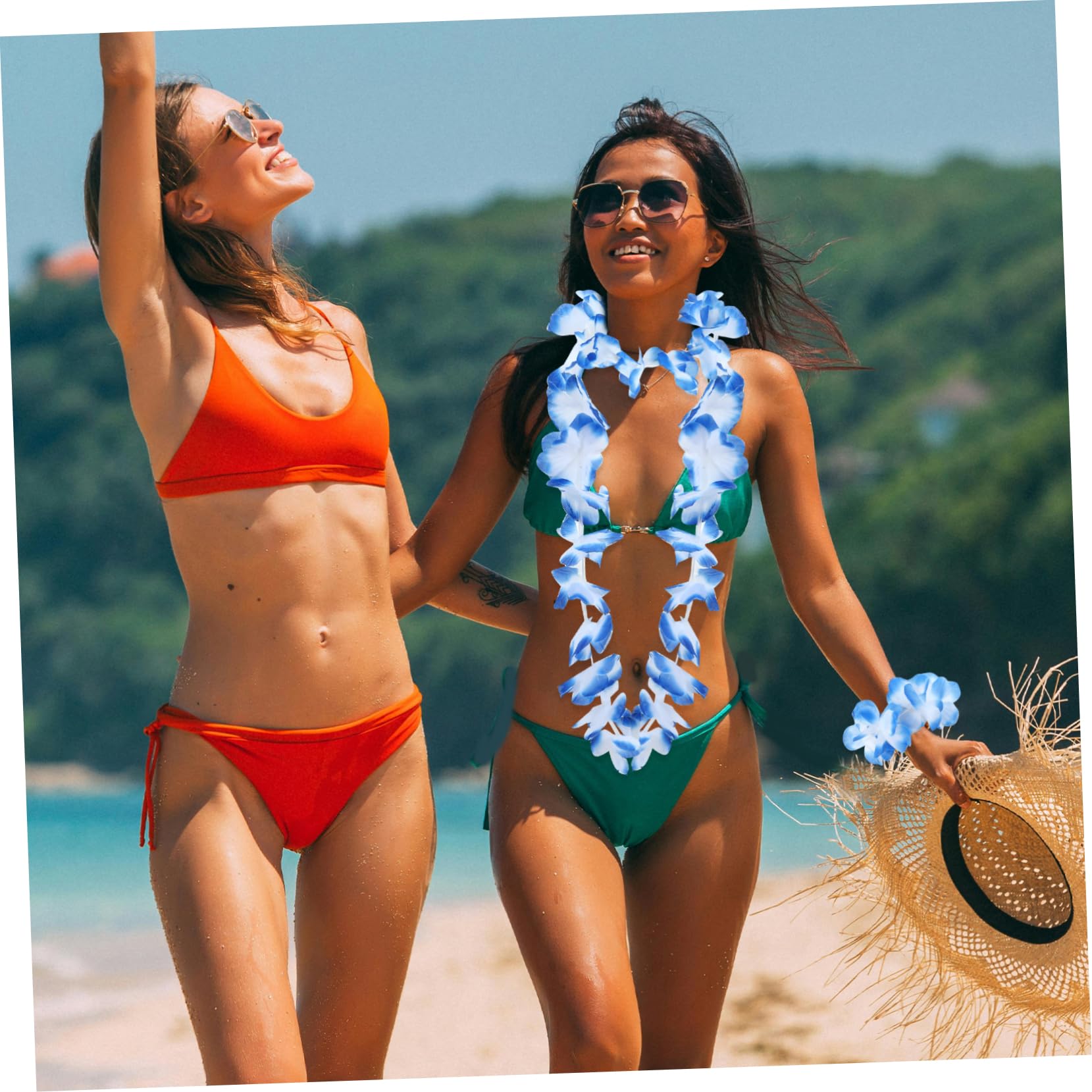 Sosoport 6juegos Conjunto de Fiesta Luau Falda de Hierba Hawaiana Collar y Pulsera Accesorios de Temática Tropical para Adultos para Fiestas de Playa
