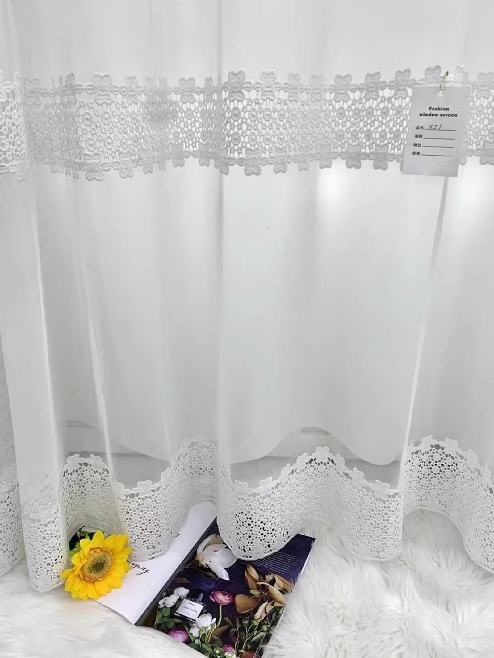 Tende da camera, tenda bianca per finestre modello ricamo tende soggiorno per le donne poliestere cotone 2 pannello 106x228L pollici