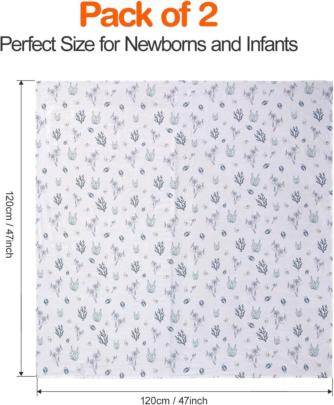 Swaddle Blankets for Newborn, 2 Pack Soft Nursery Receiving Blankets for Newborn, 47"x47" Muslin Swaddle Blankets Large Blanket Wrap for Boy&Girl, Multi-Use Baby Essentials, Neutral