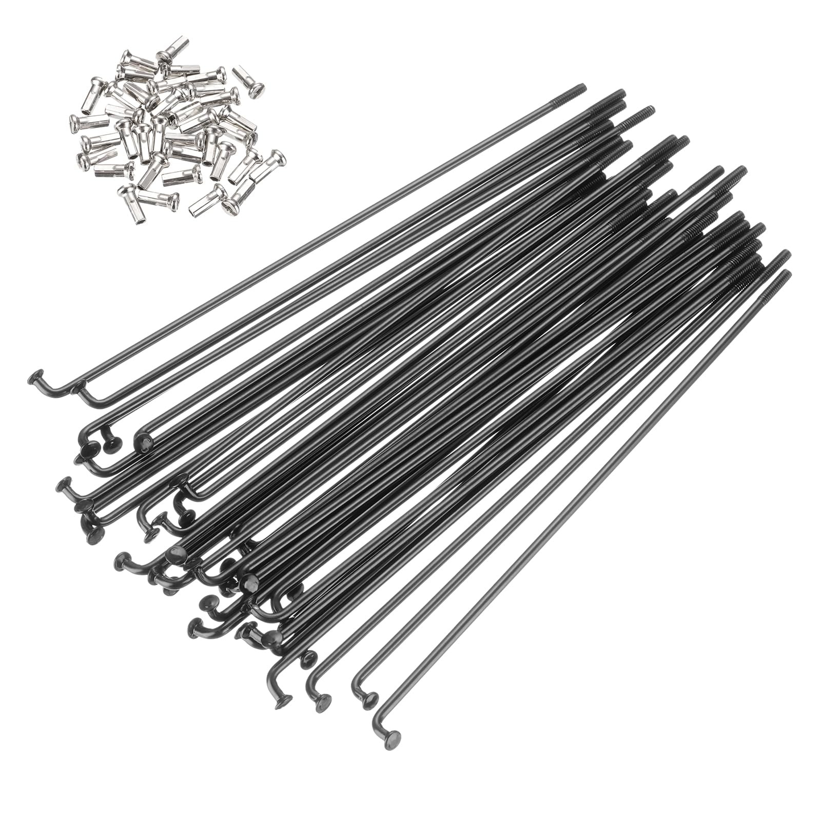 PATIKIL 14G Bicycle Spokes 122 Mm/4.8 Inch, 36 Pcs Stainless Steel J Bend 2mm Mountain Bike Spokes with Brass Nipples for City Road Bike Electric Bike MTB Wheel Spokes, Black