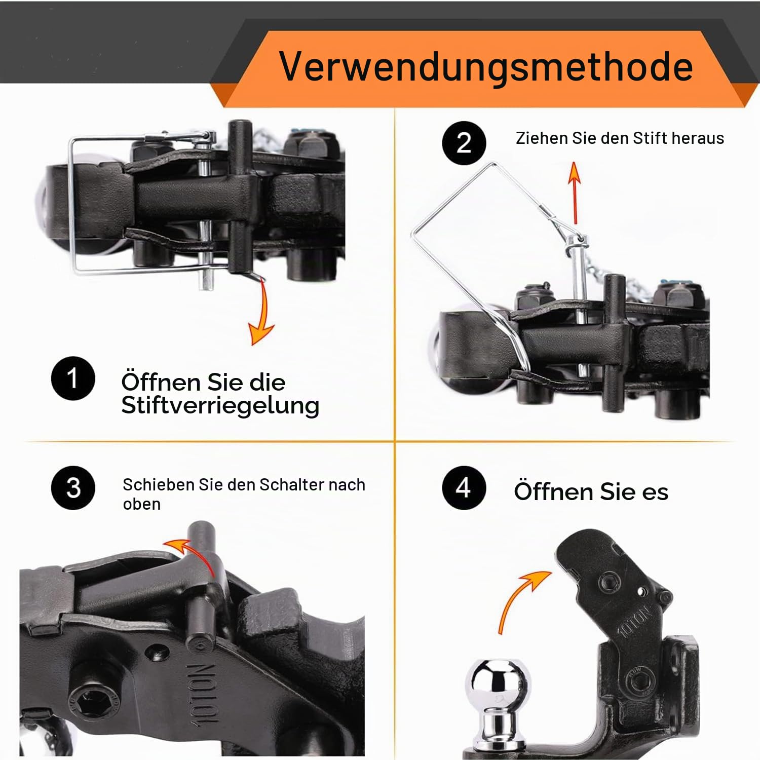 HEYOUTH Anhängerkupplung Ø 50mm Kugelkopf,bis zu 8000kg/8T Kombikupplung Kupplungskopf in Schwarz,Anhängerkupplungskugel,für Transporter Pick-Up LKW PKW Quad Traktor UVM