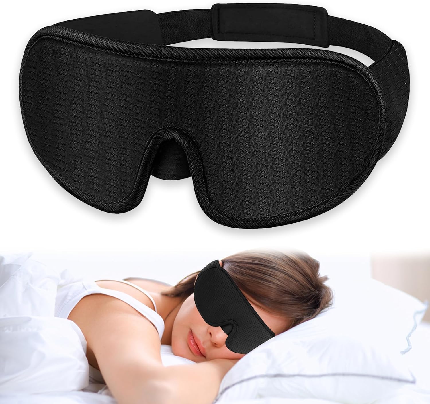Comfortabel ademend 3D-slaapmasker voor heren en dames, slaapbril voor heren, comfortabel, slaapmasker, zijslaper, met verstelbare elastiek, slaapbril voor reizen, dutje