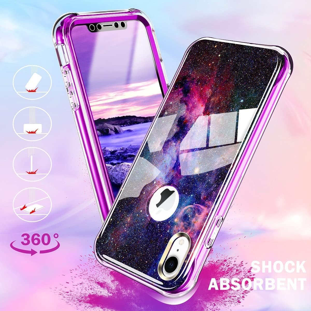 DT Compatible for iPhone XR Case Built with Screen Protector, Lightweight and Stylish Full Body Shockproof Protective Rugged TPU Case for Apple iPhone XR 6.1inch（Starry Sky）