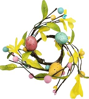 Generic EV-126R-2 Easter Artificial Candle Ring 2.5"" with Easter Egg, Spring Floral Candle Ring, Easter Decorations for Home Kitchen or Dining Table, Pink, Yellow, Turquoise