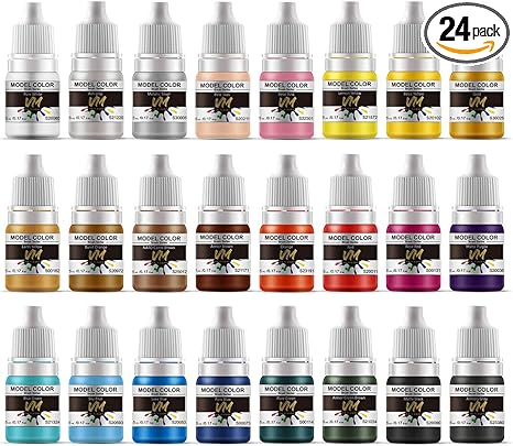 VM Miniature Paint Set Eco-Friendly Water-based Pigment Speed Paint Model Color, Light Resistant and Non-Fading for Plastic/Metal/Resin/Models 24 bottles x 5ml (24 Basic Colors)