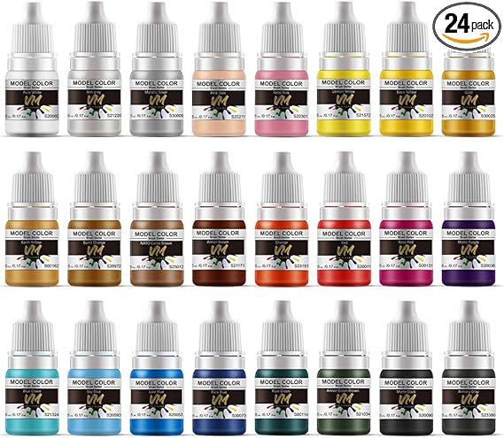 VM Miniature Paint Set Eco-Friendly Water-based Pigment Speed Paint Model Color, Light Resistant and Non-Fading for Plastic/Metal/Resin/Models 24 bottles x 5ml (24 Basic Colors)