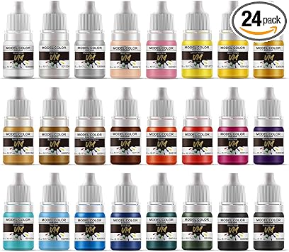 VM Miniature Paint Set Eco-Friendly Water-based Pigment Speed Paint Model Color, Light Resistant and Non-Fading for Plastic/Metal/Resin/Models 24 bottles x 5ml (24 Basic Colors)