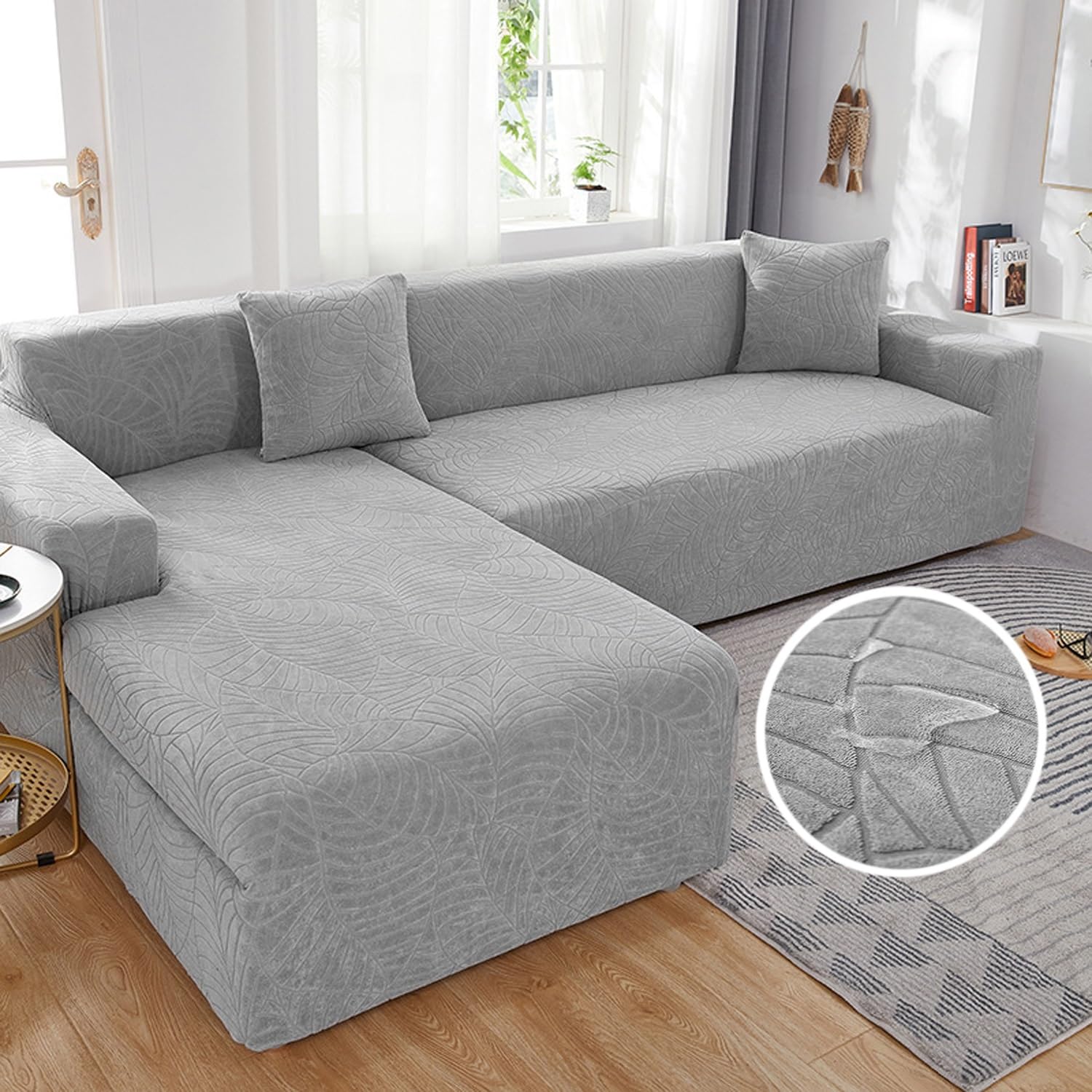 AYUOEODM Funda De Sofá 3/2/4/1 Plazas, Cubre Sofa Impermeable Elástica Antideslizante Sofá Cojín Cubierta,Fundas para Sofás Chaise Longue Cheslong Brazo Izquierdo Ajustable De Forma LU(Grey,3 Places)