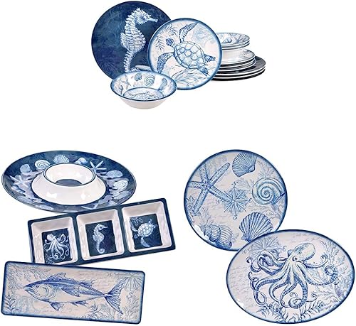 Miniatura 8 de Certified International Oceanic - Juego de vajilla de melamina de 12 piezas, servicio para 4, multicolor y oceánico, juego de servicio de melamina