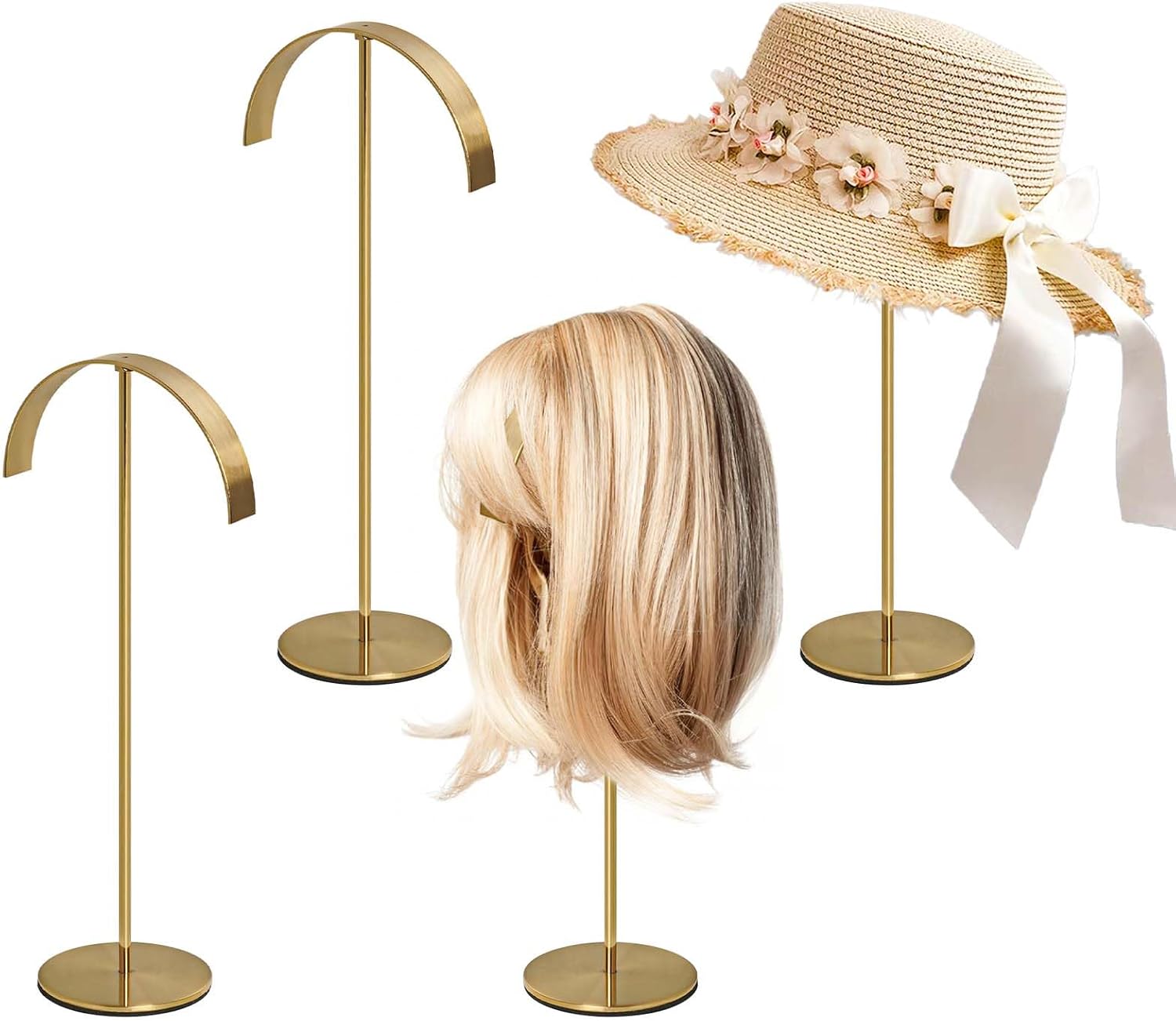 Hat Display Stand, Gold Stainless Steel Hat Holder, 11.2 Inch Tall, Retail Store Rack for Hats, Wigs, Photography Studios, Salons (Gold, 4 Pcs)