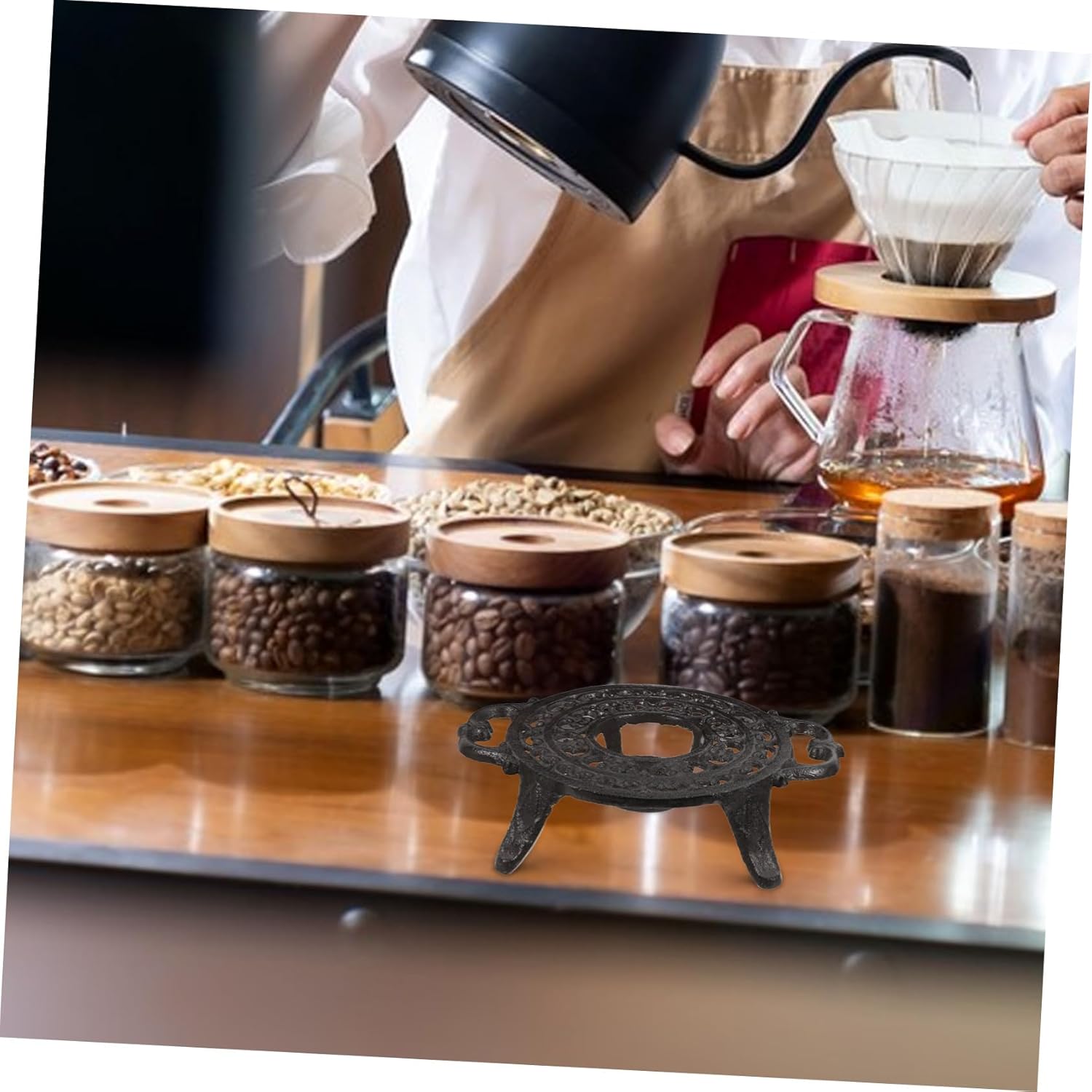 Metal Teapot Warmer Tripod Stand for Brewing Tea and Coffee Decorative Cast Design for Teapots for Home Hotel Use