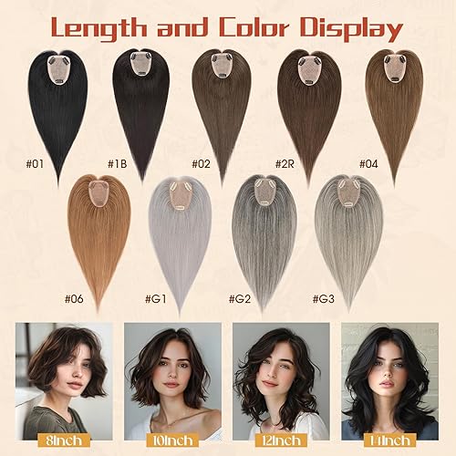 Miniatura 9 de Rich Choices Toppers de cabello humano para mujer, 100 % cabello Remy real, sin flequillo, densidad mejorada, 150 % de densidad, 3.5 x 5.5 in, base