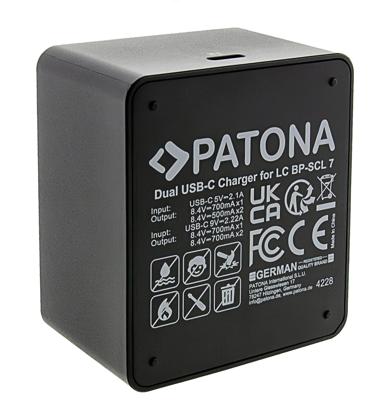 PATONA Chargeur Double USB-C pour Leica 24029 BP-SCL7 M11P M11M – Chargeur Rapide Compact pour 2 Batteries simultanément avec câble USB-C, LED et Protection Contre Surcharge