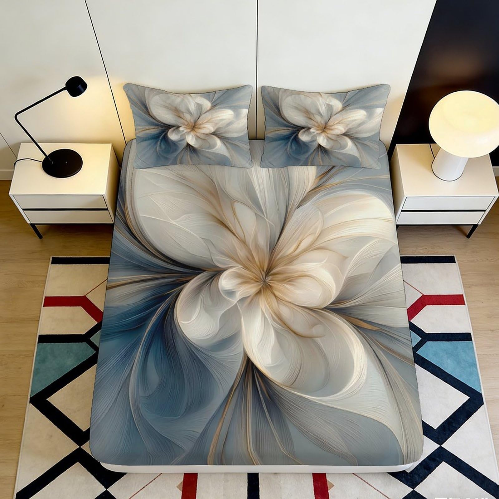 Jqzkxnhpbr Style-2 3D Printed Elegant Floral Fitted Sheet Microfiber Soft Breathable Abstract Blossom Mattress Cover Bedroom Decor 90X200x25cm