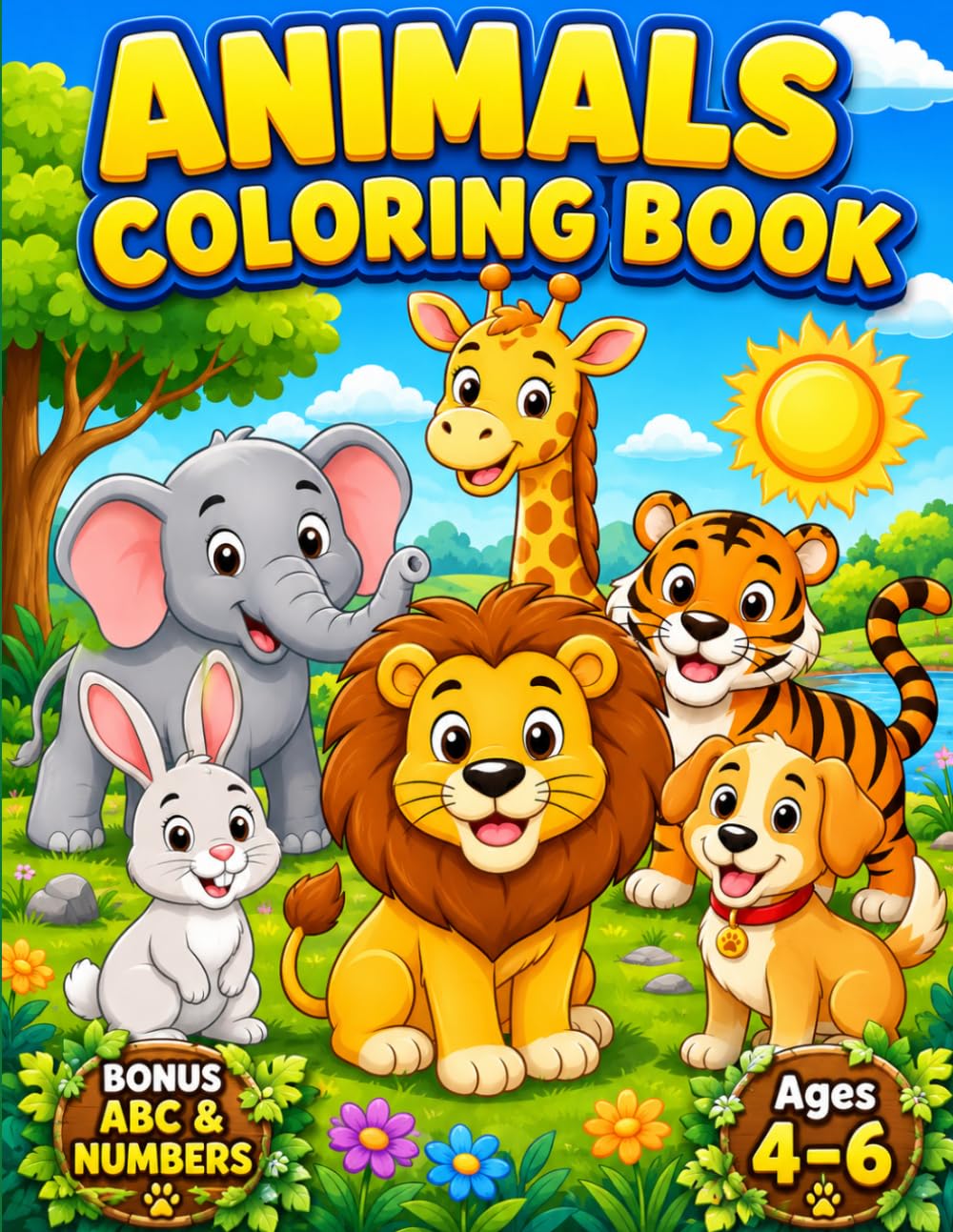 Animals Coloring Book for Kids Ages 4–6 with BONUS ABC Alphabet & Numbers: Cute Animal Coloring Pages for Preschool and Kindergarten Kids with ... (Smash Kids Coloring & Learning Series)