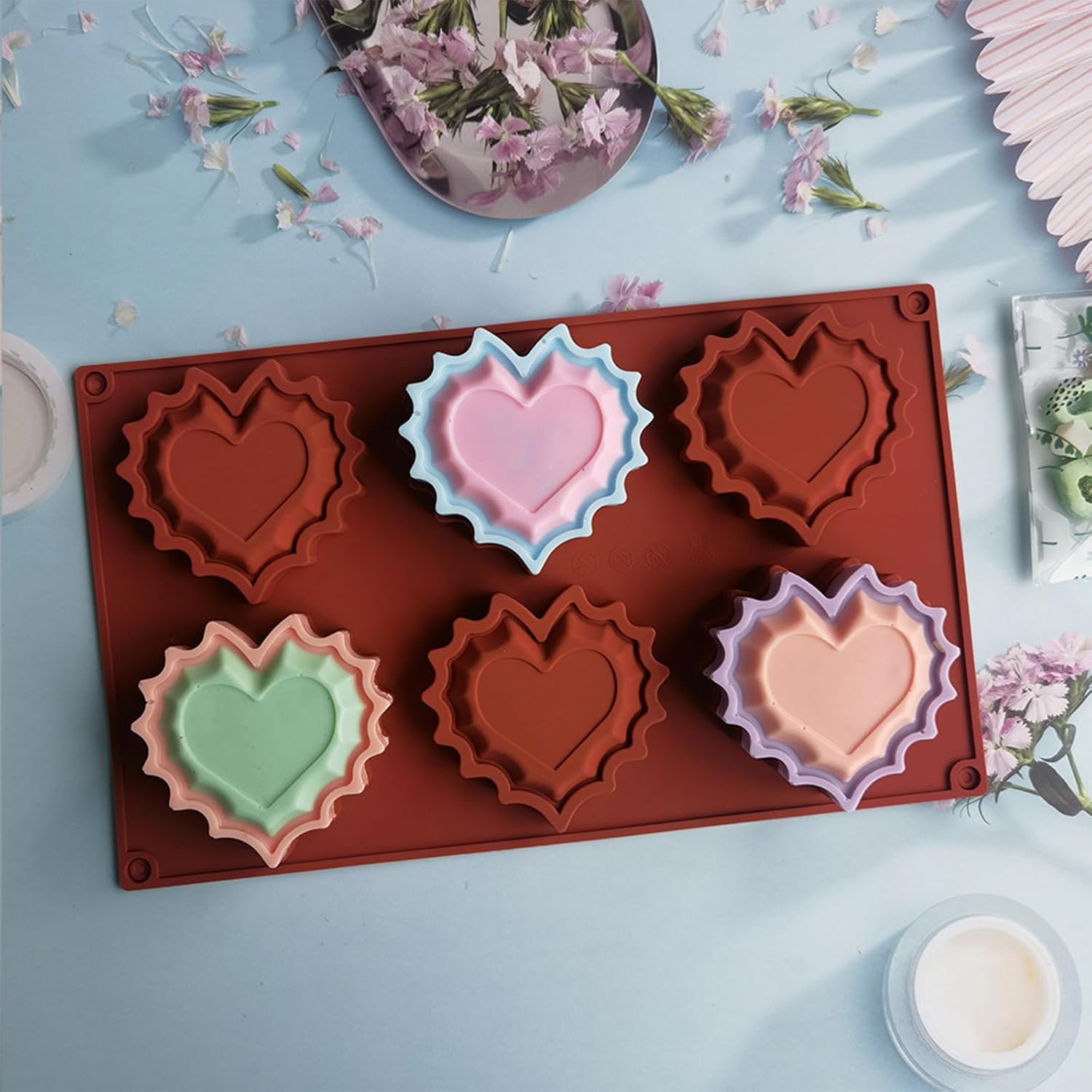 6 Cavity Silicone Heart Shaped Baking Molds for Mousse, Bundtz, Muffin, Candy, Bread, Cake Decoration, Valentine's Day Chocolate Molds, 11.65 x 6.73 x 0.83 inches - Image 8