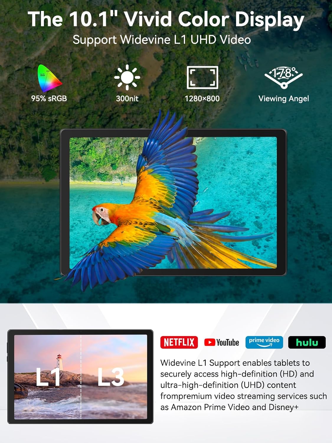 Whitedeer Tablet 10 Inch Android 14 Octa-Core Tablet with Charging Dock Speaker, 14GB RAM + 64GB ROM, AI Cloud Album & 8 Types of White Noise, 1280 x 800 HD, 5MP + 8MP Camera,... – Bild 5