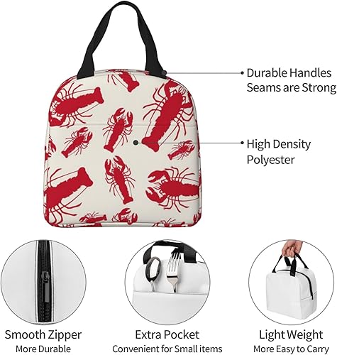 Miniatura 7 de Lonchera estampada con langosta roja, bolsas de almuerzo aisladas para mujeres y hombres, lonchera reutilizable para el trabajo, picnic o viajes