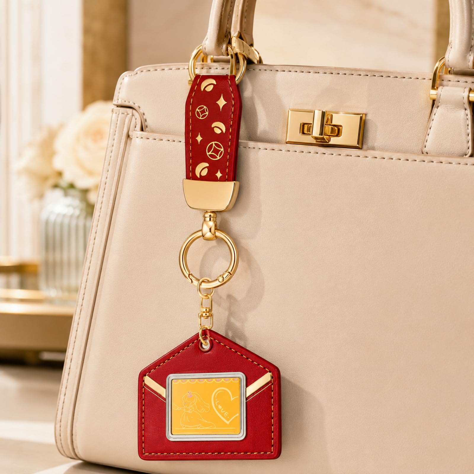 ZHOU LIU FU 24K Gold Anhänger Schlüsselanhänger Herz Charm Schmuck