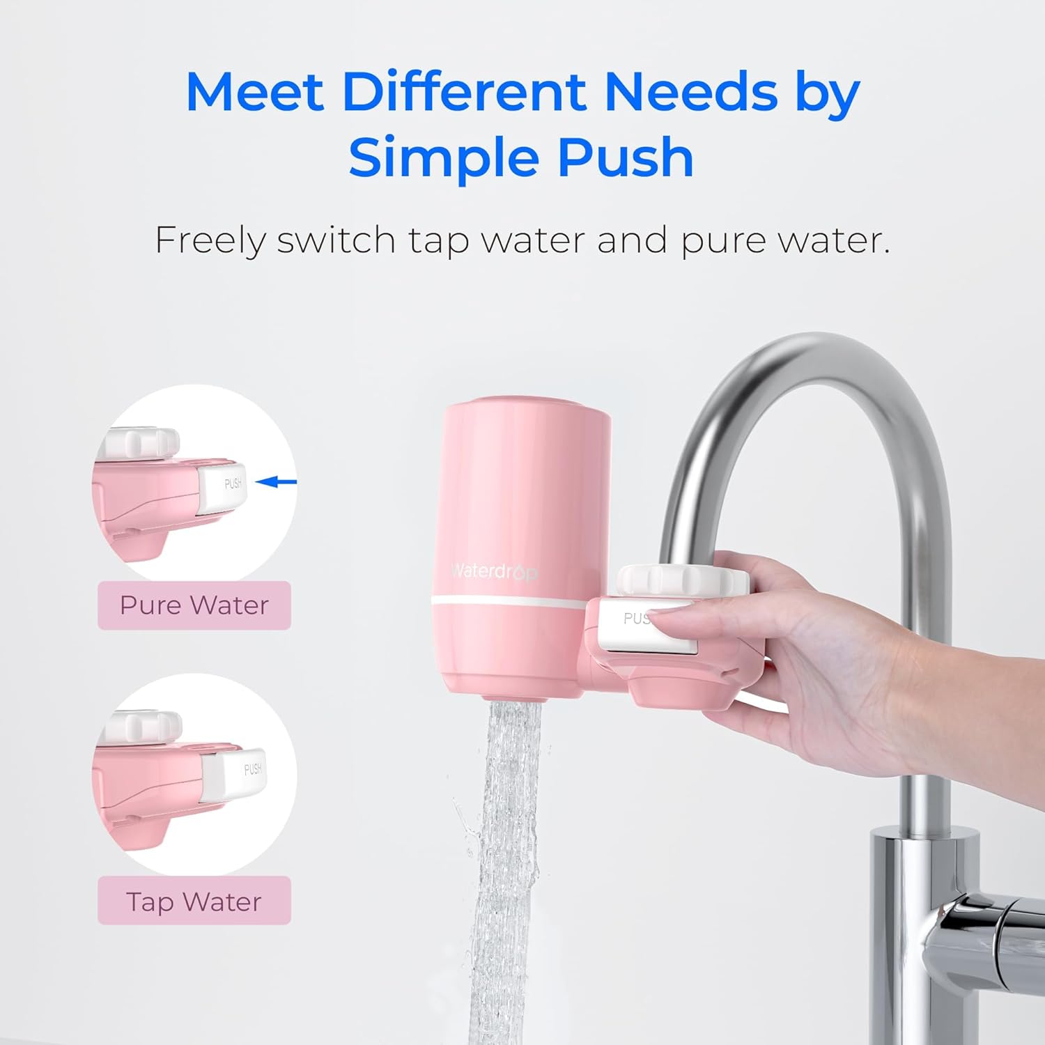 Waterdrop Sink Filter Water Faucet for Skin Care, Bathroom Faucet Filter, 320 Gallons, NSF Certified Water Purifier, 0.01μm Ultra-Filtration System, Reduces Chlorine Lead-Free Material, 4 Filters Pink