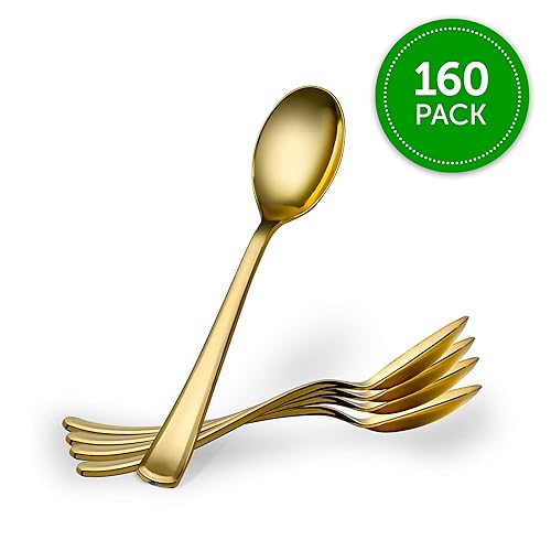 Miniatura 7 de Plasticpro Cuchillos desechables de plástico dorado resistente, cubiertos de plástico de lujo que parecen cubiertos de oro real, utensilios ideales