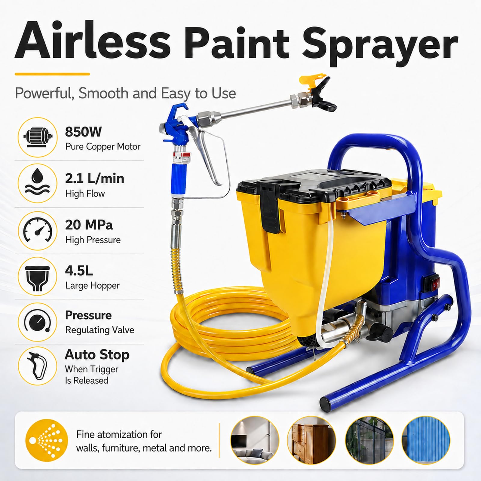 Pulvérisateur De Peinture Airless, 850W Pistolet Électrique Haute Pression