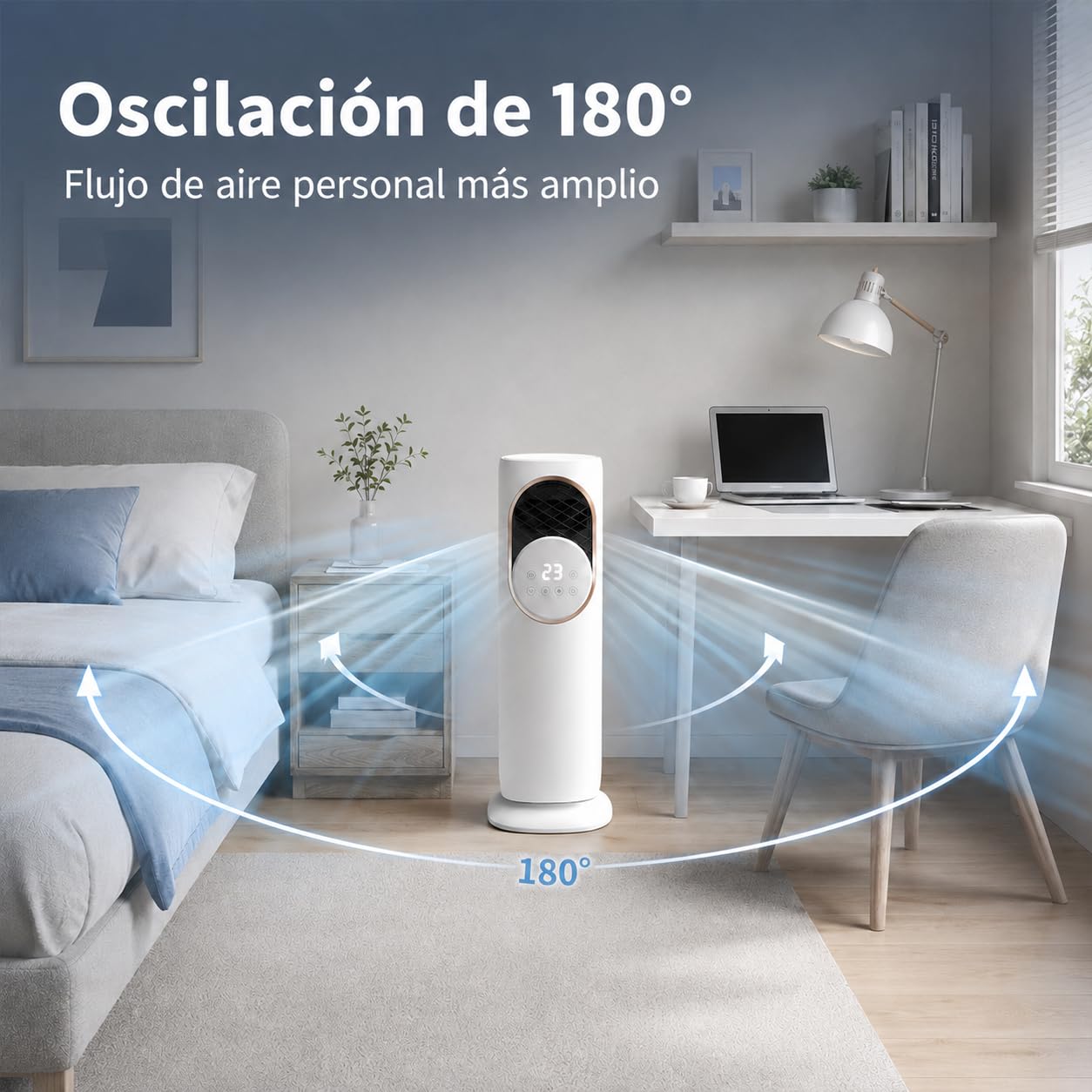 LANMOU Climatizador Evaporativo Frío Calor, Ventilador con Agua y Calefacción sin Tubo, Oscilación 180°, Depósito 4L, 3 Velocidades, Mando, para Dormitorio y Oficina