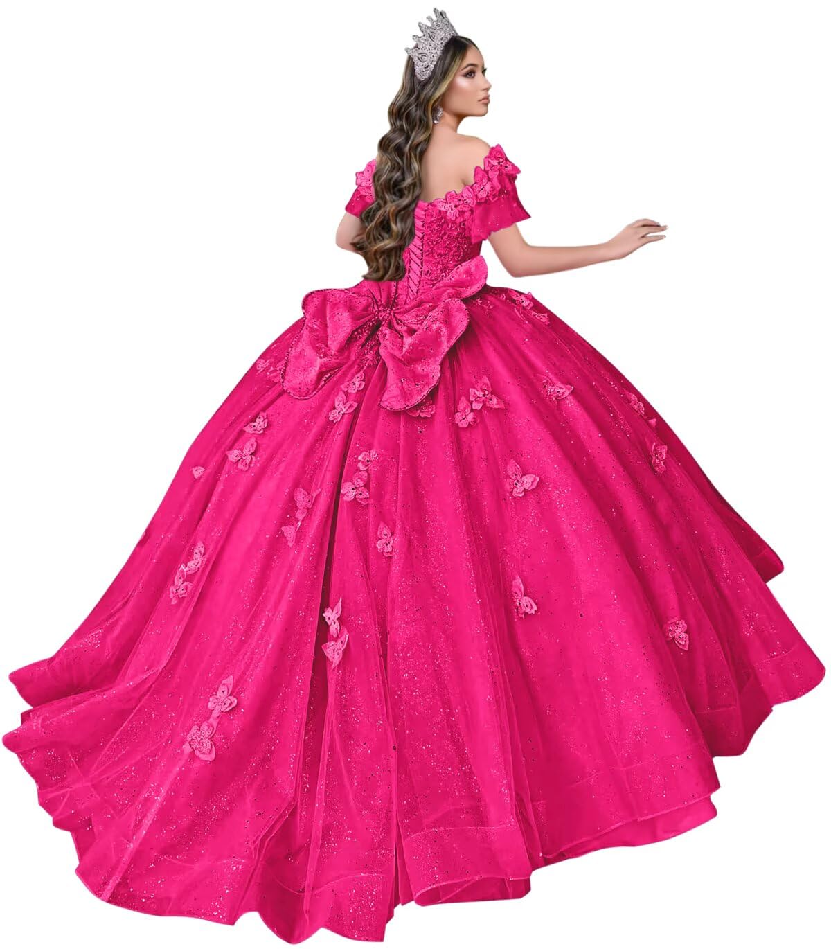 Ftupza Off Shoulder Quinceanera Dresses Puffy Butterfly Ball Gowns for Vestido de 15 años Glitter Beaded Prom Dress Ftu15