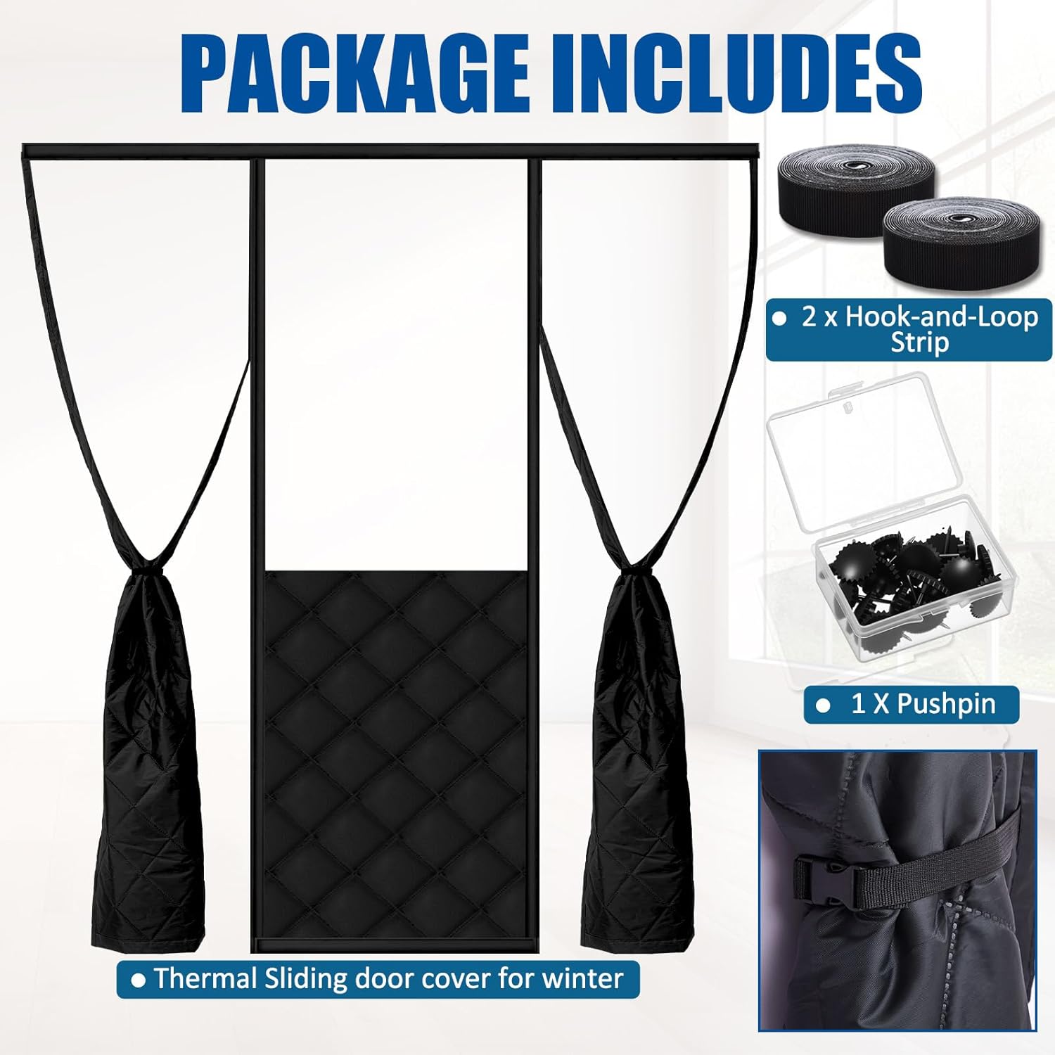 Magnetic Thermal Insulated Door Curtain Fit 72"x80" Door, Curtain Itself Size 74"x81", Thermal Cover with Clear Window Thicken for Winter Sliding, Patio and French Doors, Black