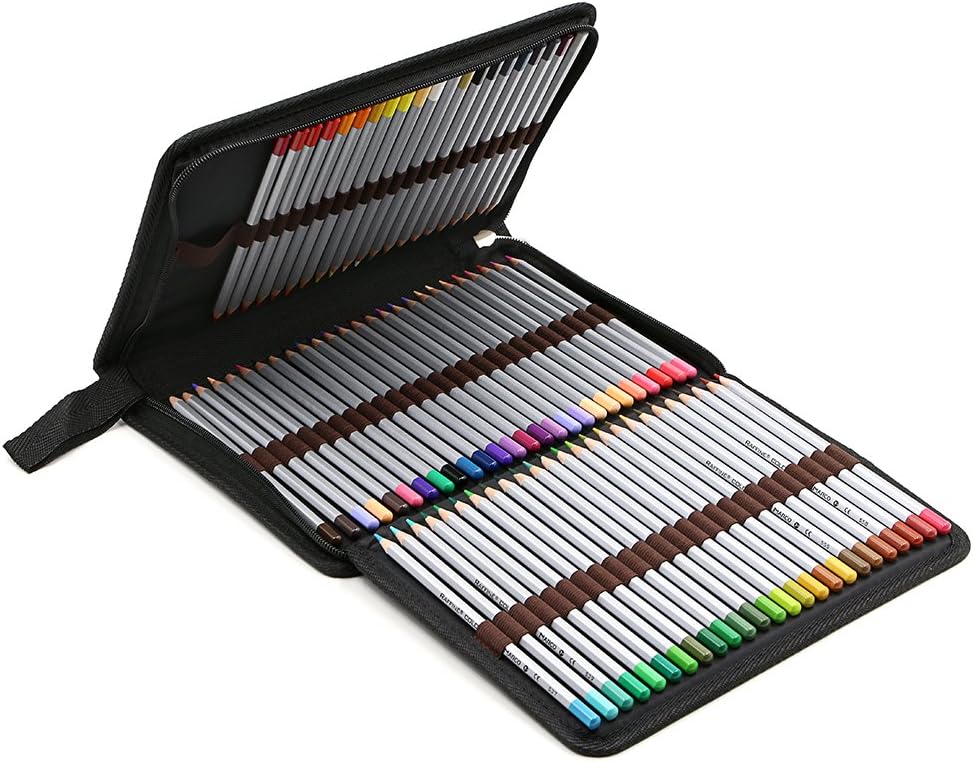 BTSKY Portable Canvas Zippered Colored Pencil Case-Super Large Capacity 72 Slot Bag Pouch for Watercolor Pencils (Black New)