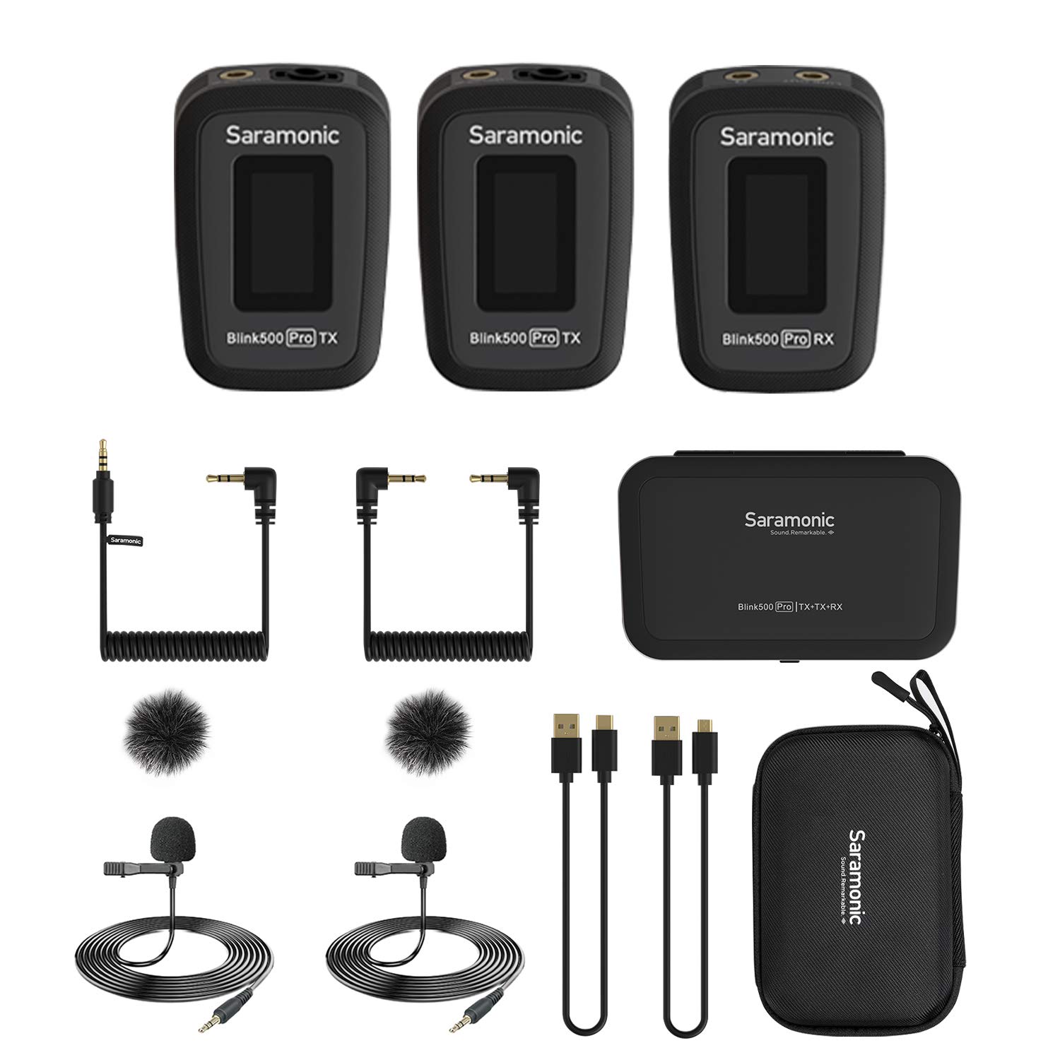 SaramonicUpgraded Blink500 Pro 2.4GHz Dual-Channel Wireless Lavalier Microphone for DSLR Video Camera Android iPhone Tablet PC Computer Recording Facebook YouTube Podcast Vlog Interview (B2)