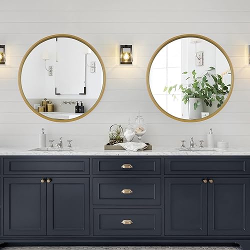 Miniatura 48 de WallBeyond Espejo redondo de madera de 24 pulgadas, espejo de pared circular para baño, espejo de pared redondo para decoración de pared, tocador