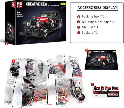 Miniatura 6 de Mould King MOC 10114 - Kit de construcción de autos clásicos, juego de bloques de construcción modelo de automóvil vintage, regalo para entusiastas