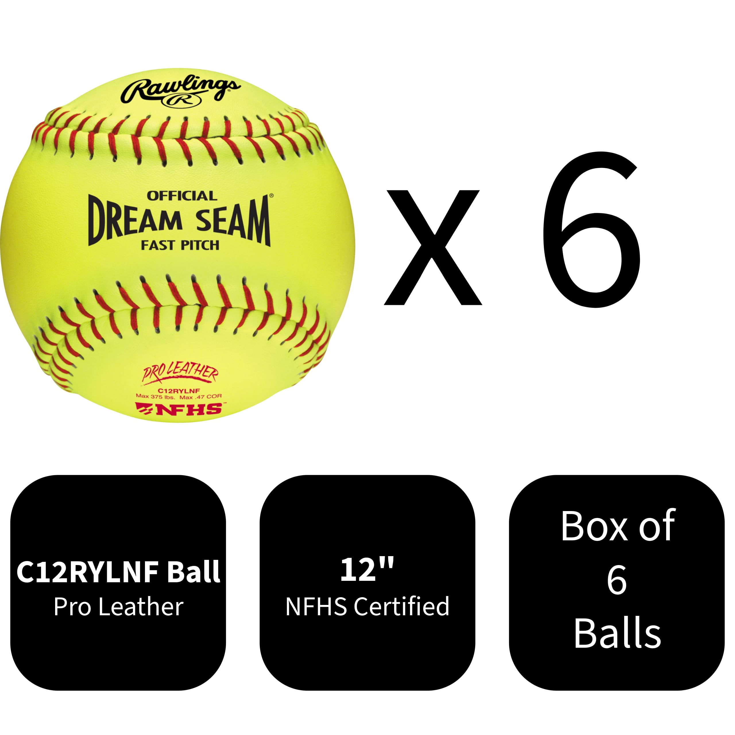 Rawlings Rawlings | Palline da softball ufficiali NFHS Pro Leather Dream Seam Fastpitch | C12RYLNF | 30,5 cm | Diverse opzioni di conteggio