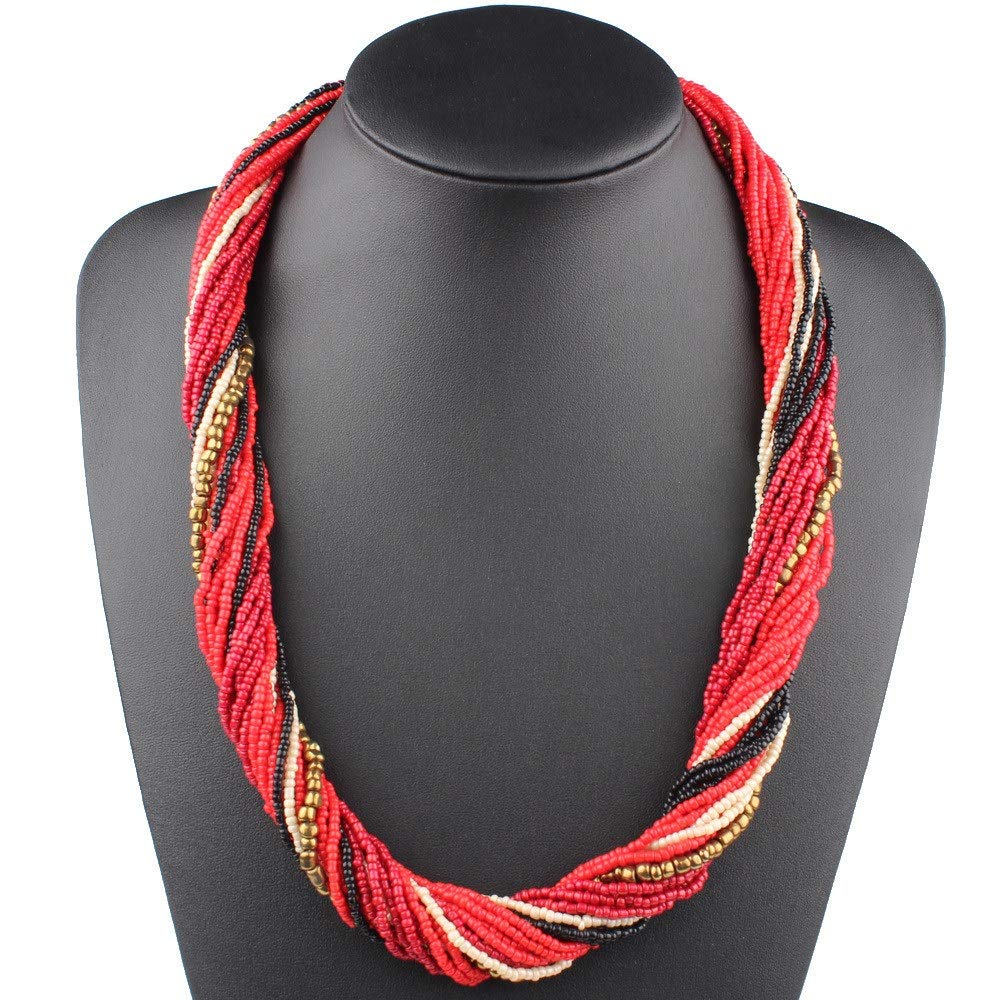 Womens Statement Necklace Jewellery, Bohemian Ethnic Vintage Multilayer Seed Beads Strand Chunky Bib Statement Sweater Necklace Choker Collar Costume Jewellery Gift Wedding Elegant Novelty Jewelry Pre