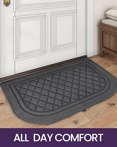 Miniatura 8 de DEXI Tapete para puerta de interior, de perfil bajo, antideslizante, lavable, medio redondo, para entrada, cocina, 24 x 36 pulgadas, color gris