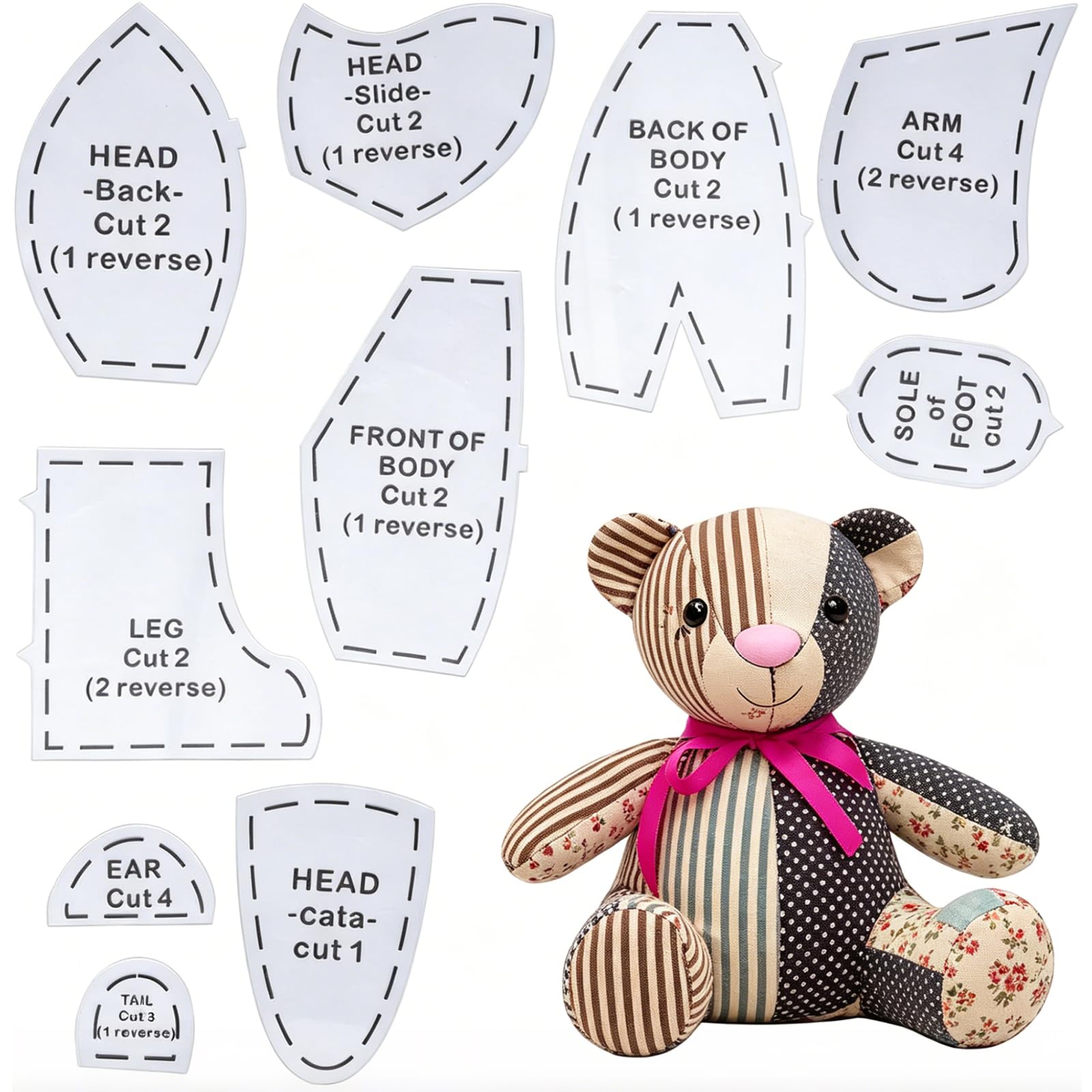 10 Pcs Memory Bear Sewing Patterns, Precise Cutting 15 Inch