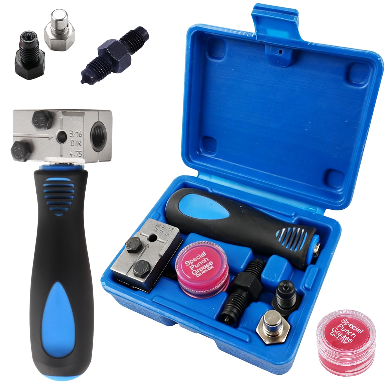 Svasatore per tubi freno, utensile per svasare 4,75 mm e 3/16", doppio conforme DIN, set universale per rame, nichel e acciaio