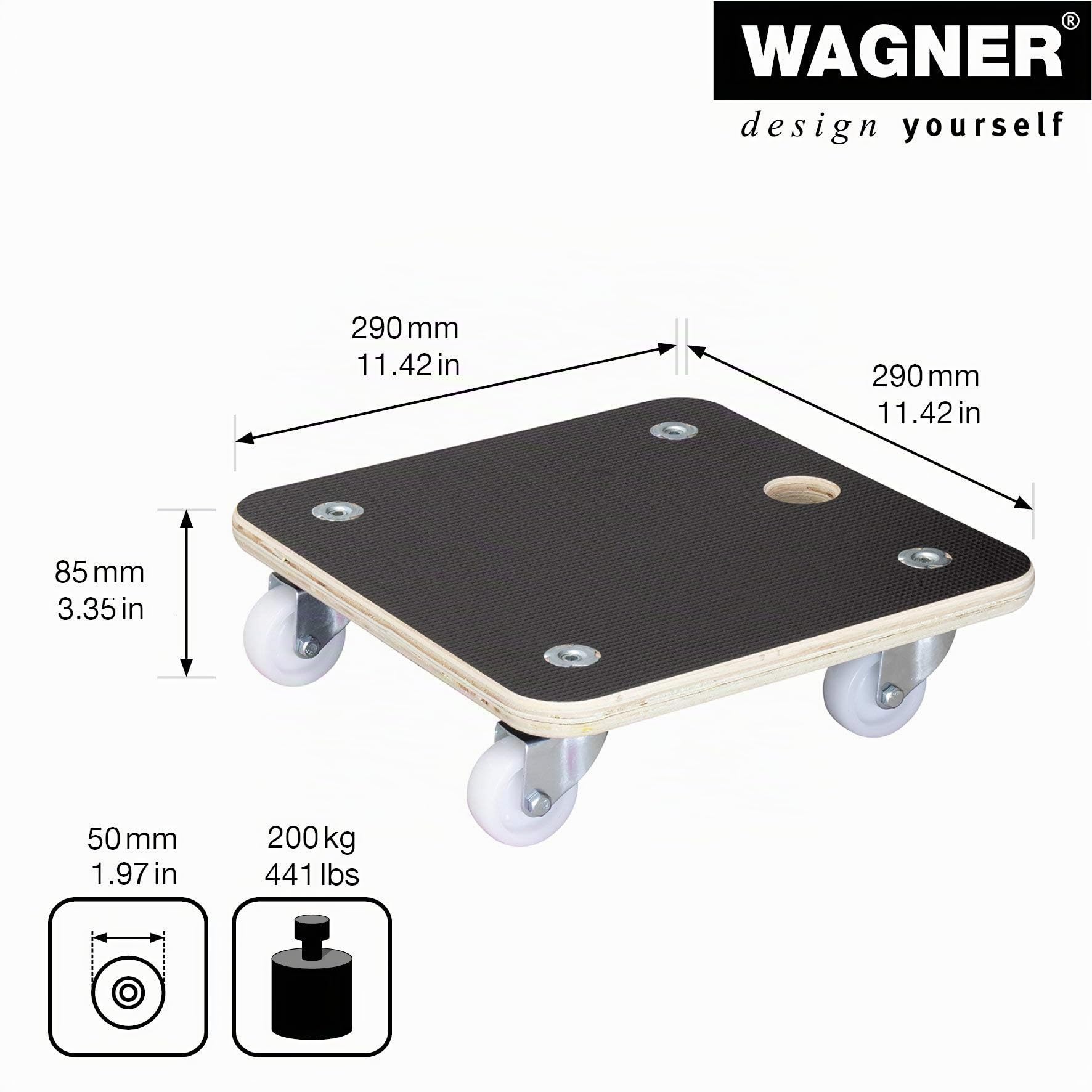 Wagner Carro de Transporte para Plantas Maxigrip 29 x 29 x 8,5 cm I para Exterior + Interior I Madera contrachapada FSC® I Capacidad de Carga 250 kg I Fabricado en Alemania - 20135001